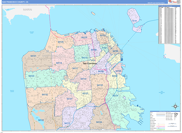 San Francisco County, CA Map Color Cast Style
